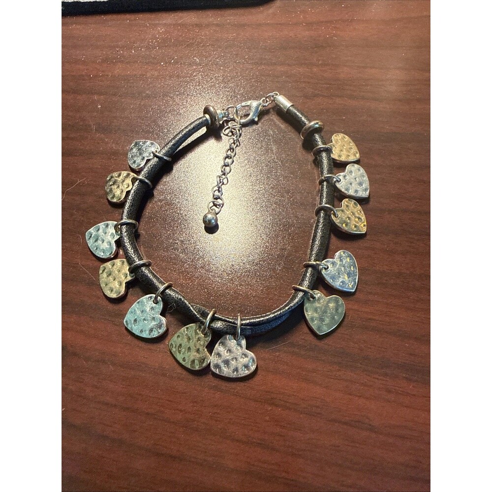 Demdaco Multi Color Heart Charm Black Cord Bracelet
